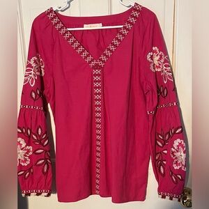 Tory Burch Teresa Hibiscus Embroidered Pink Women's Top Size 10